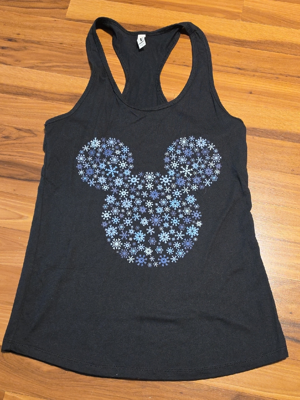 Next Level Apparel Black Racerback Tank with Blue Snowflake Mickey Graphic
